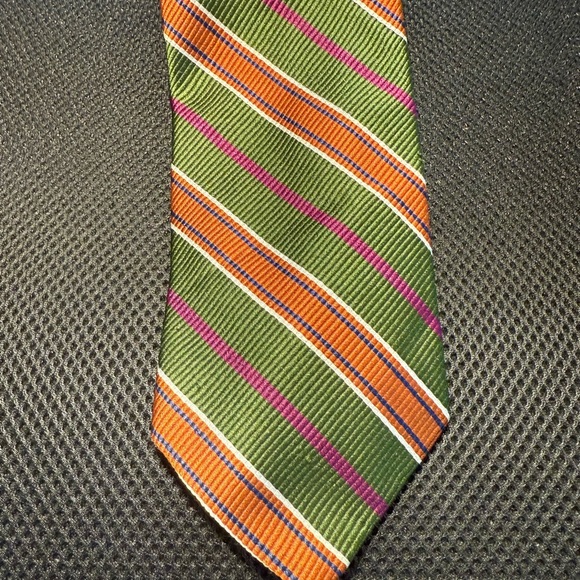 Oak Hall Striped Green and Orange Men's Tie - Picture 2 of 5